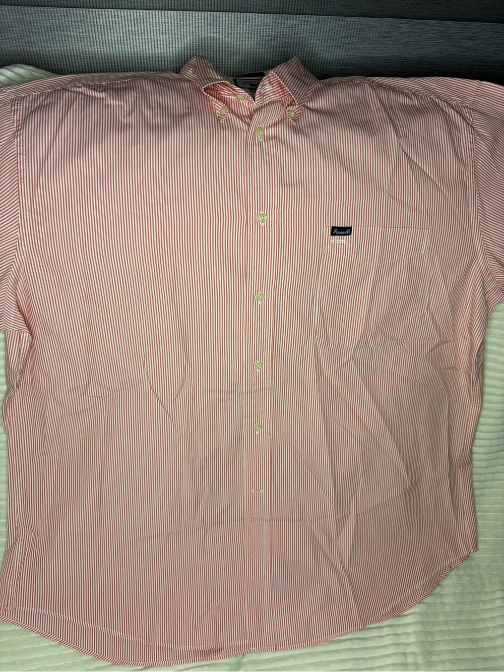 Faconnable Shirt Mens XXL Red White Candy Stripe Short Sleeve Button Down EUC